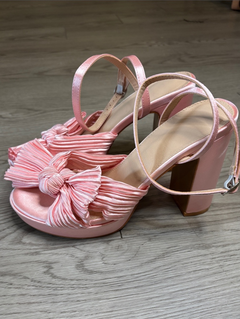 Pink Knot-Front Platform Block Heel Sandals with Ankle Strap